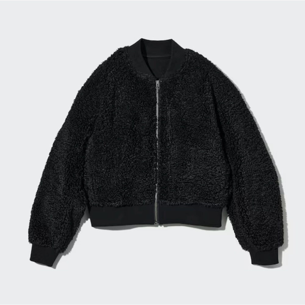 NWT. Uniqlo Black Windproof Outer Fleece Ribbed Blouson